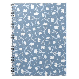 Cuaderno Azul Gris Blanco Libertad Patrón Floral Elegante P