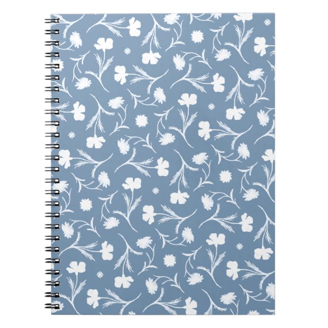 Cuaderno Azul Gris Blanco Libertad Patrón Floral Elegante P (Frente)