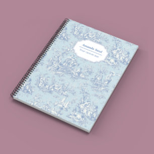 Cuaderno Azul Gris Vintage Toile de Jouy Floral Francés