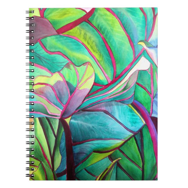 Cuaderno Azul Hawaii Arte foliológico de hoja tropical (Frente)