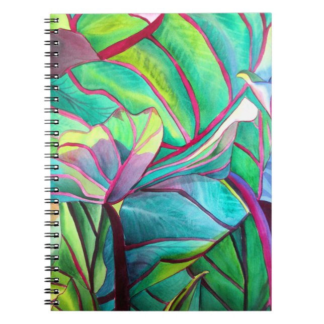 Cuaderno Azul Hawaii Arte foliológico de hoja tropical (Frente)