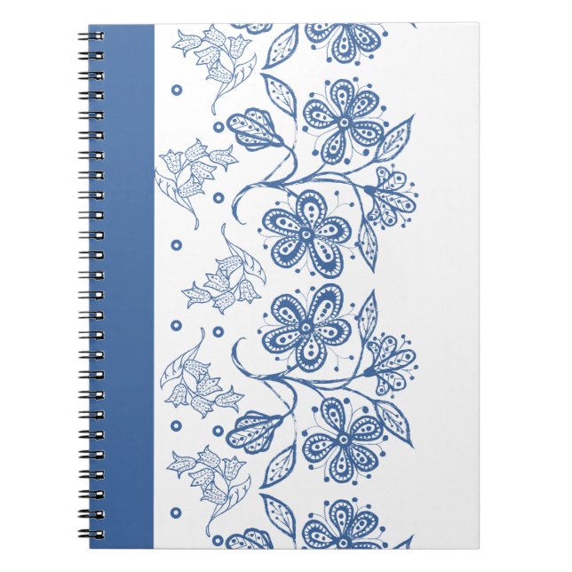 Cuaderno Azul índigo personalizado en blanco con borde flor (Frente)