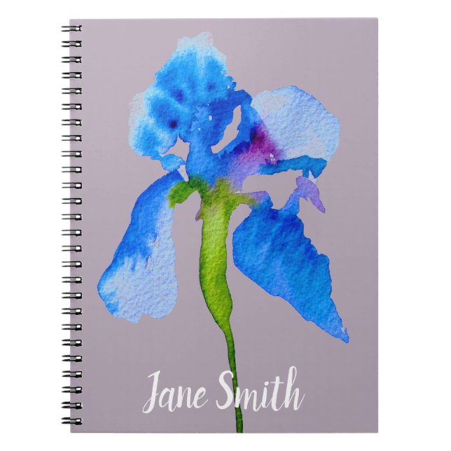 Cuaderno Azul Iris arte moderno de acuarela floral (Frente)