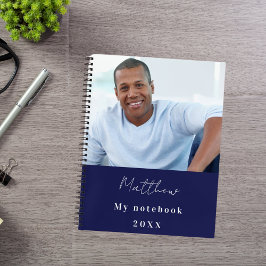 Cuaderno Azul marino blanco foto personalizada