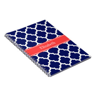 Cuaderno Azul Marino Blanco Marroquí #5 Rojo Coral Nombre M