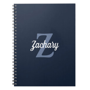 Cuaderno Azul Marino Blanco Retro Monograma Personalizado