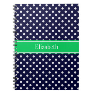 Cuaderno Azul Marino con Lunares Verde Esmeralda Monograma
