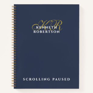 Cuaderno Azul Marino Divertido Monograma Dorado Blanco Mini