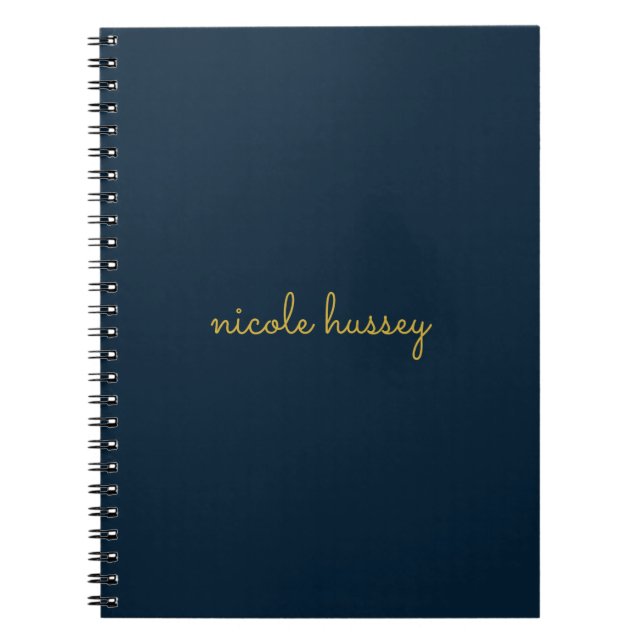 Cuaderno Azul Marino Dorado Script  | Monograma Moderno Ele (Frente)