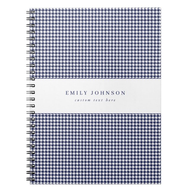 Cuaderno Azul Marino Elegante Houndstooth Minimalista (Frente)