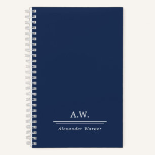 Cuaderno Azul Marino Estiloso Monograma y Nombre
