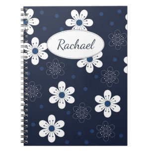 Cuaderno Azul Marino Floral Personalizado Precioso
