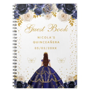 Cuaderno Azul Marino Floral Princesa Quinceañera