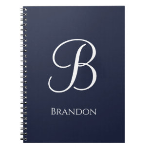 Cuaderno Azul Marino Nombre Personalizado y Monograma