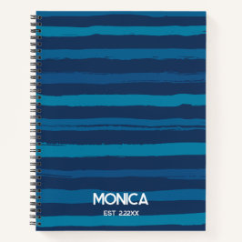 Cuaderno Azul Marino & Nombres Personalizados con Rayas