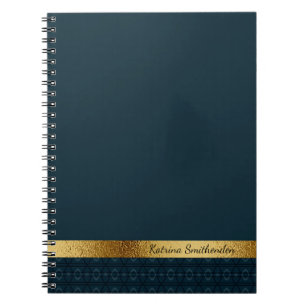 Cuaderno Azul Marino Oscuro y Dorado Personalizado