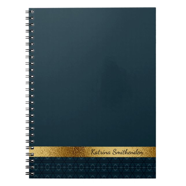 Cuaderno Azul Marino Oscuro y Dorado Personalizado (Frente)