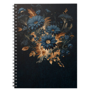 Cuaderno Azul Marino Oscuro y Dorado Rústico Floral Glam Bo