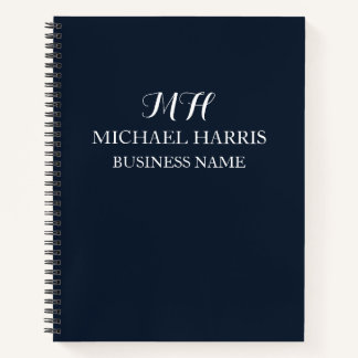 Cuaderno Azul Marino Profesional Monograma Inicial Negocios