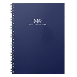 Cuaderno Azul Marino Simple Elegante Monograma Moderno