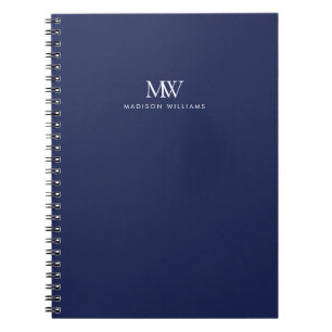 Cuaderno Azul Marino Simple Elegante Monograma Moderno