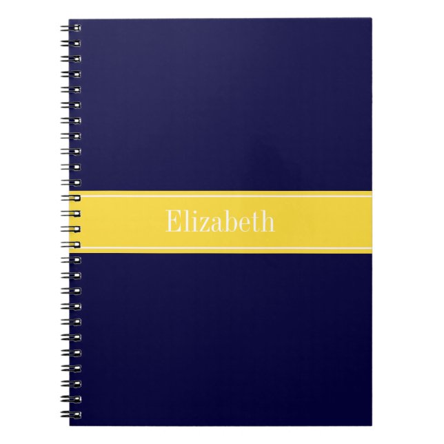 Cuaderno Azul marino sólido, nombre de cinta de piña monogr (Frente)