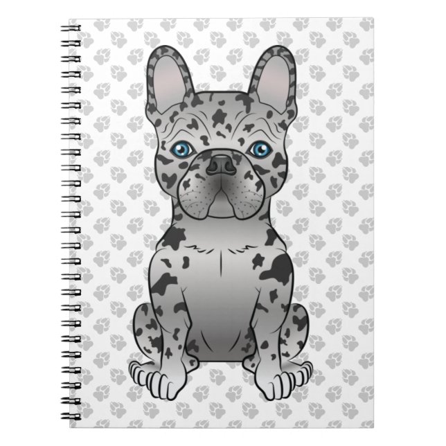 Cuaderno Azul Merle Bulldog Francés Frenchie Cute Perro y P (Frente)