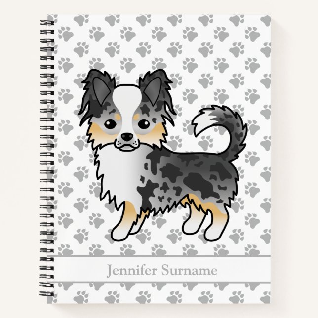 Cuaderno Azul Merle Largo Abrigo Chihuahua Perro y Personal (Anverso)