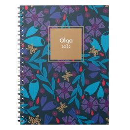 Cuaderno azul moderno floral personalizado 2023 
