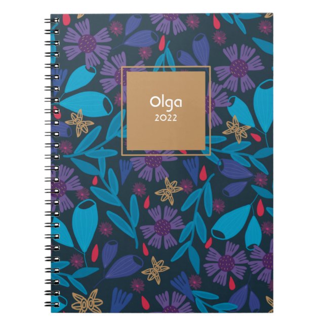 Cuaderno azul moderno floral personalizado 2023  (Frente)