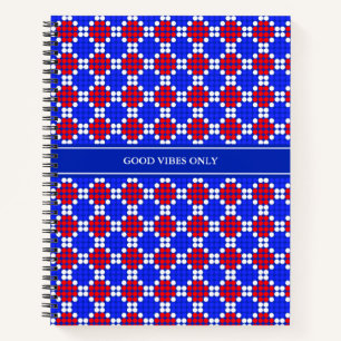 Cuaderno Azul moderno rojo blanco con diamantes punteados s