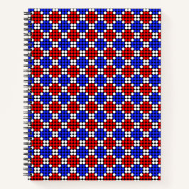 Cuaderno Azul moderno rojo blanco con lunares en diamantes 
