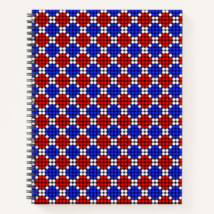 Cuaderno Azul moderno rojo blanco con lunares en diamantes 