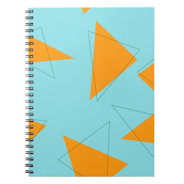 Cuaderno Azul, naranja, fresco, de moda, moderno patrón tri (Frente)