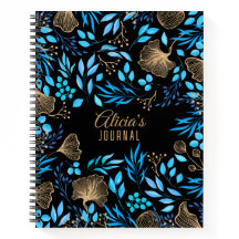 Azul Oro Lujo Floral Acuarela