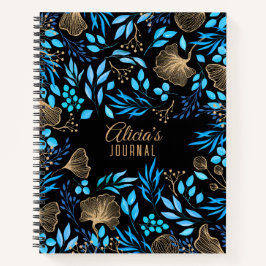Cuaderno Azul Oro Lujo Floral Acuarela