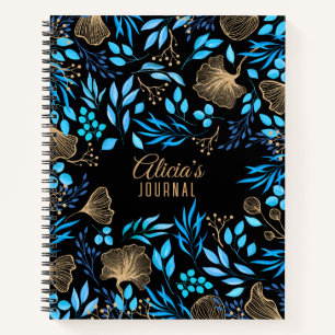 Cuaderno Azul Oro Lujo Floral Acuarela