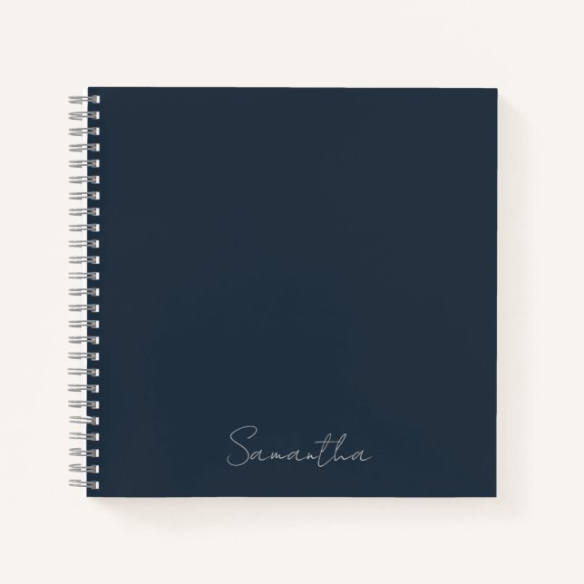 Cuaderno azul oscuro con nombre personalizado eleg (Anverso)