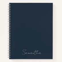 Cuaderno azul oscuro con nombre personalizado eleg