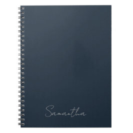 Cuaderno azul oscuro con nombre personalizado eleg