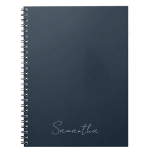 Cuaderno azul oscuro con nombre personalizado eleg