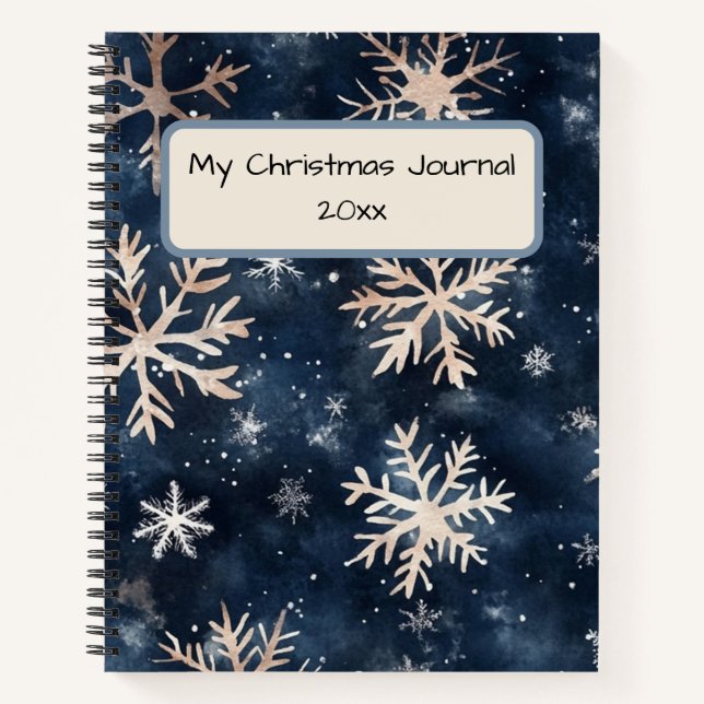 Cuaderno Azul oscuro simple con copos de nieve (Anverso)