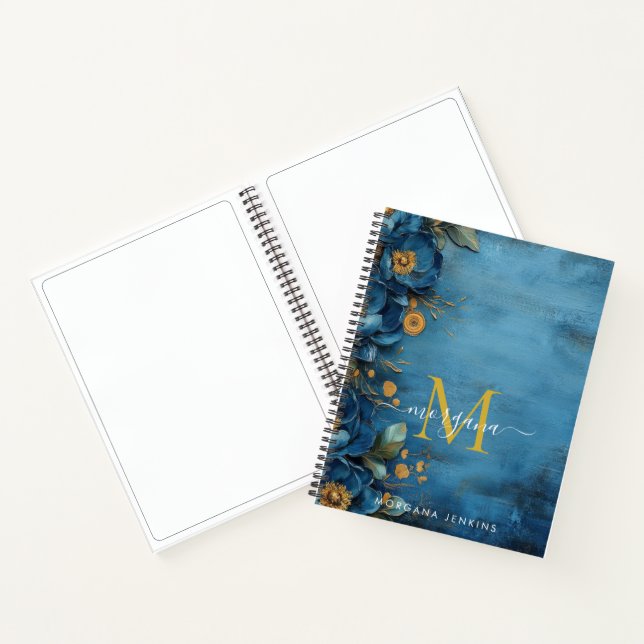 Cuaderno Azul Oscuro y Peonía Dorada (Interior)