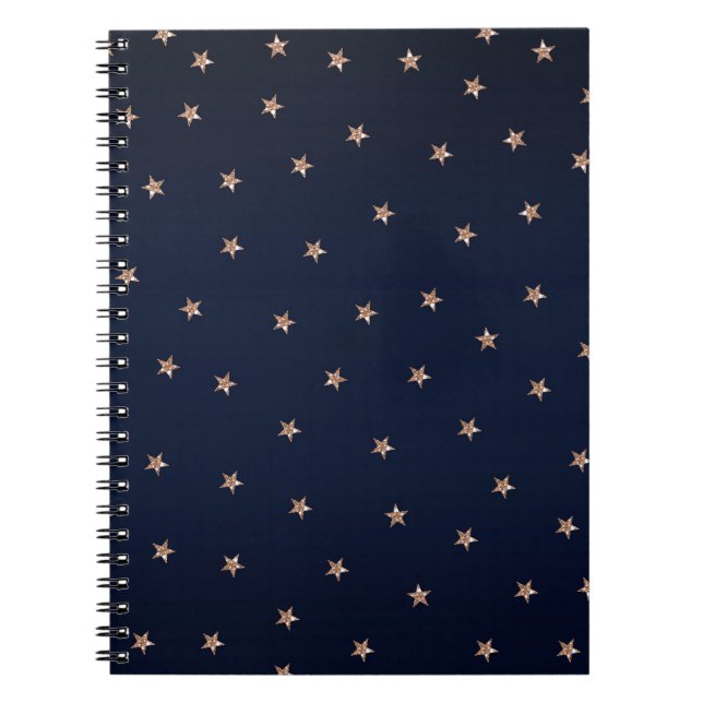 Cuaderno Azul oscuro y Rosa oro Purpurinoso rosa estrellas  (Frente)