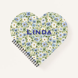 Cuaderno Azul Pastel y Floral Acuarela Verde Salvia