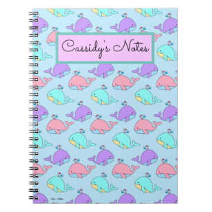 Cuaderno Azul patrón ballena kawaii