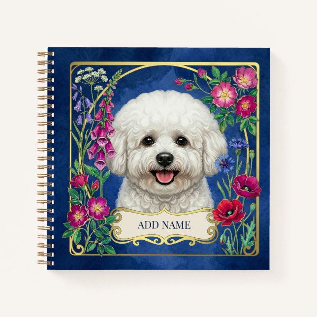Cuaderno azul personalizado Bichon Frise (Anverso)