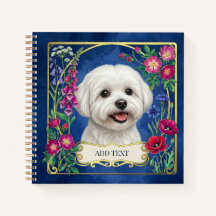 Cuaderno azul personalizado del perro maltés