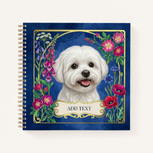 Cuaderno azul personalizado del perro maltés