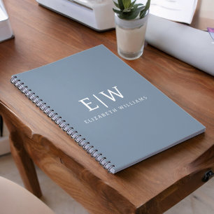 Cuaderno Azul Polvoriento Minimalista Moderno Monograma Ele